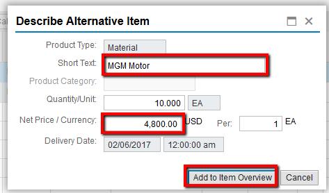 Click the button Add New then select the option Alternative Item.