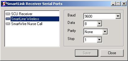 9. Now select SmartLink Receiver and then Ports from the Interfaces Menu. 10. Click/Highlight SmartLine Wireless. 11. Select 9600 as the Baud rate, Data=8, Parity=None & Stop=1. 12.