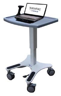 VITAL STATISTICS Features 16 of vertical adjustment Oversized 4 dual wheels Antimicrobial paint & work surface laminate Fits oversized laptops and keyboards Foot triggered