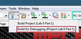 .." "C30 (Glbal Optins)" "Output file frmat" t COFF. 14. Build the prject fr debugging by clicking the arrw next t the hammer and selecting "Build fr Debugging".