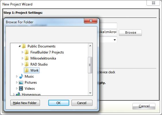 Step 1 - Project Settings If you do not want to use the suggested path for storing your new project, you can change the destination folder.