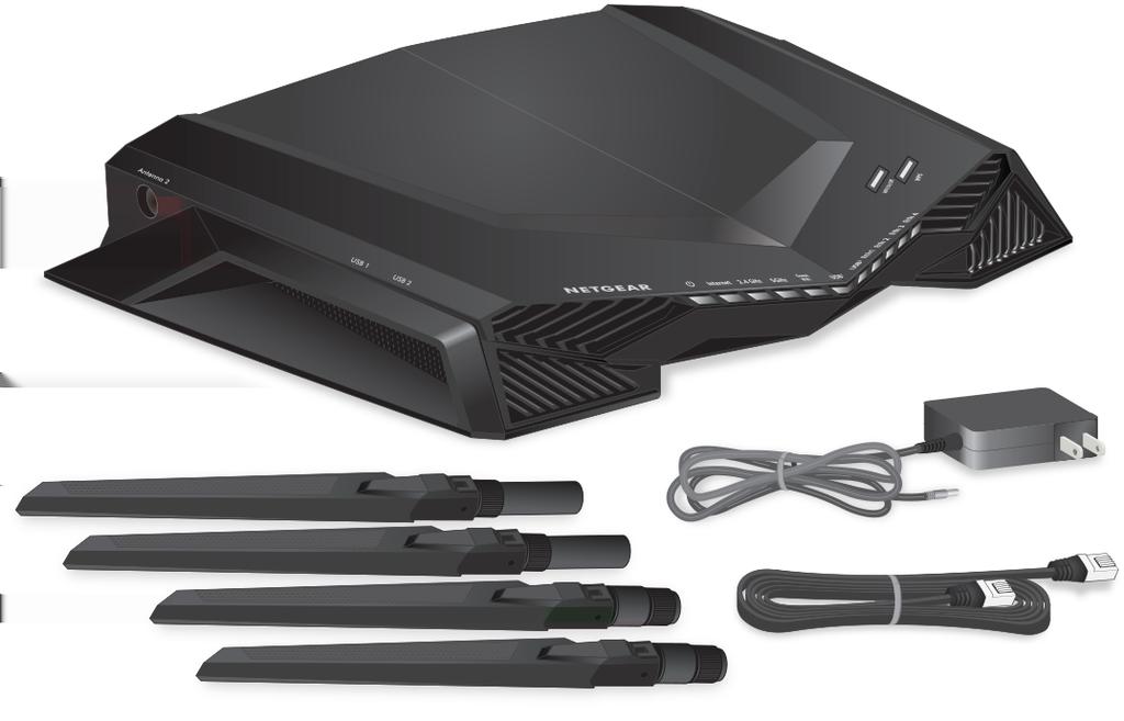 Unpack Your Router Your package contains the XR500 Nighthawk Pro Gaming Router, the four