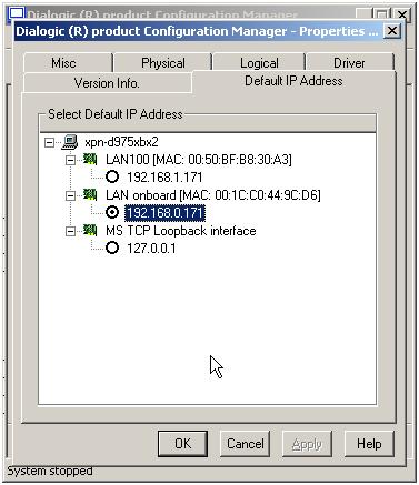 Here, the DCM will display all detected IP Addresses in the multi-homed system. The selected IP Address is the default address.