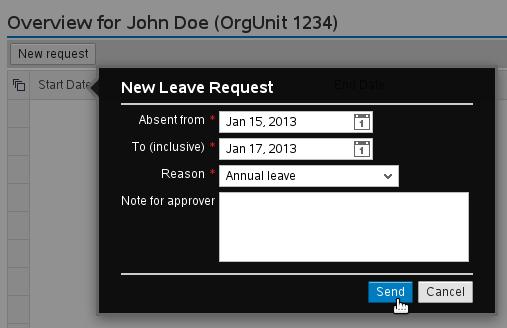 Enter some data for the new leave request and