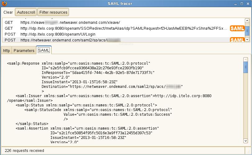 User Agent SAML Message Trace Having a closer look at the actual messages sent back and forth between the SP and IdP might also help to resolve interoperability issues in certain situations.
