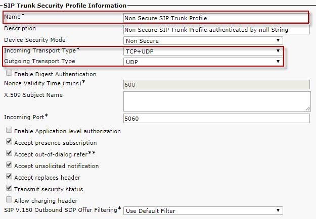 Off-Net Calls via Sprint SIP Trunk Off-net calls are served by SIP trunks configured between CUCM and the Sprint network and calls are routed via CUBE SIP Trunk Security Profile Navigation: System
