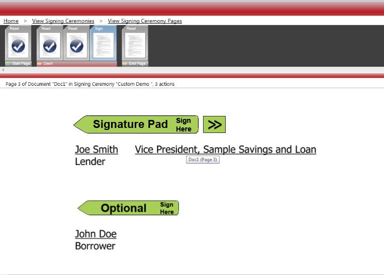 4.7.4 Document: Optional Signatures If a Sign Here icon marked Optional appears and is clicked, the Signer is given the choice either to sign or to bypass (skip) the signature.
