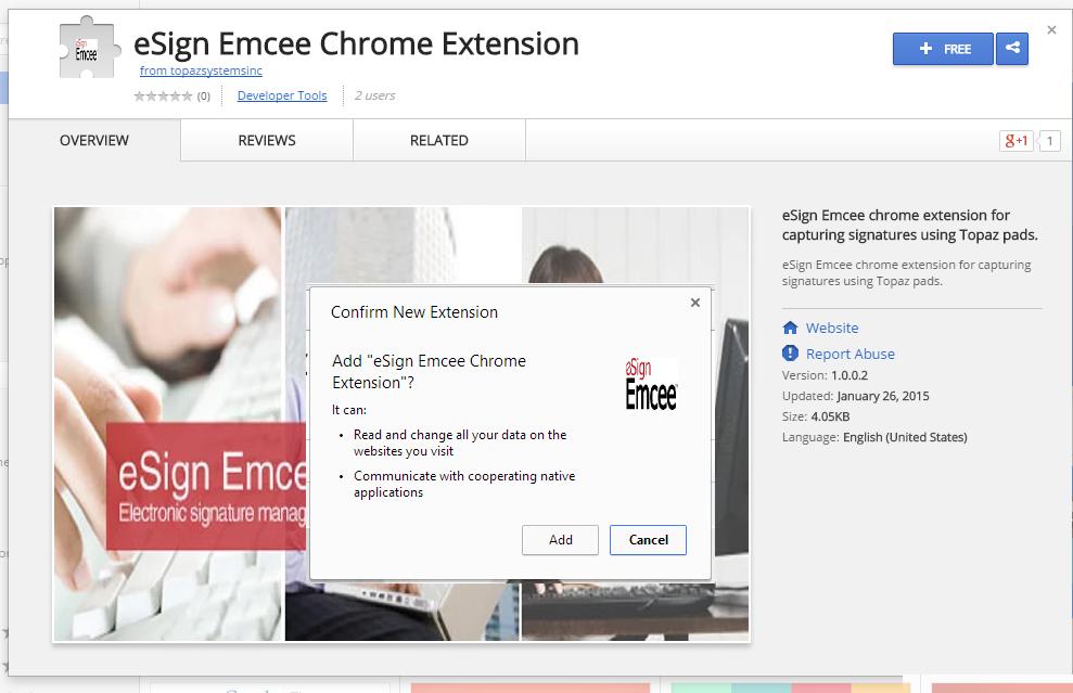 To confirm the installation of the extension navigate to chrome://extensions/ in the browser; the extension will be listed with title esign Emcee Chrome Extension. 6.