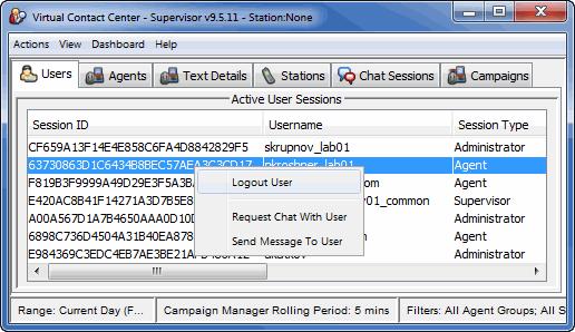 Managing Users Logging Out Users Full Name Session Type Session Start Station Full name (actual) of the user associated with the login session.