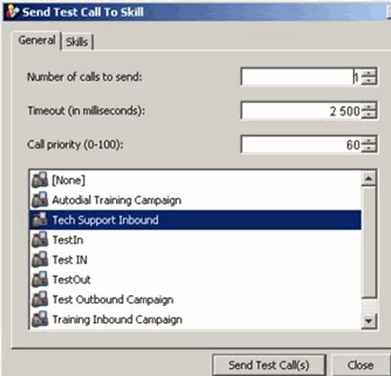 During the test, an agent does not receive a live call but sees the windows displaying as with a real call from a campaign. Features that require a connected call are not available for test calls.