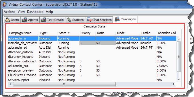 Chapter 7 Supervising Campaigns Viewing Campaign Information Customizing Your Campaign Display Managing Campaigns Use the Campaigns tab to view information about the status and statistics for each