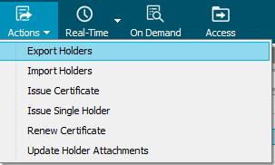Exporting Certificate Holders 1. Locate Client 2. Click on Proofs of Insurance 3. Click on Certificates 4. Select Actions at the top of the screen 5.