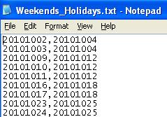 Create a Rolled Forward Table In this file, enter weekend days, holidays, and other dates that you don t want to have considered as processing dates.