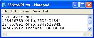 Example 3 Extended Example This example replaces a social security number with a corresponding NPI number. Translator s Bin directory has this table.