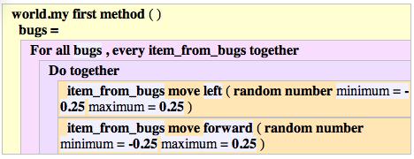 9. Write a complete Alice program that has 5 bugs moving in random directions.