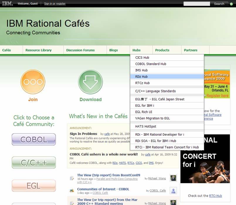 COBOL Café & RDz hub IBM web 2.