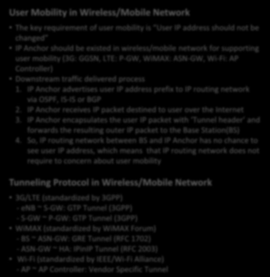 Netmanias Technical Document: Network Architecture for and Interworking Tunneling Technology for Mobile Network Wired Access Network (FTTH, DSL, Ethernet, HFC, etc) S=YouTube D=10.1.1.5 10.1.1.5 10.1.1.0/24 PC 1 20.