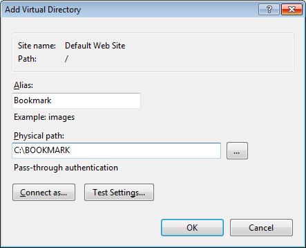 Next, create a virtual directory for Bookmark. Open the Sites folder on the left side.