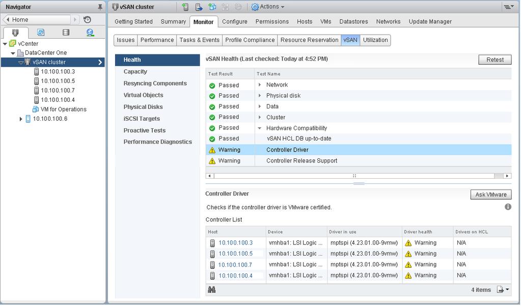 3 Click the Configure tab. You can view general information about the vsan datastore, including capacity, capabilities, and the default storage policy.