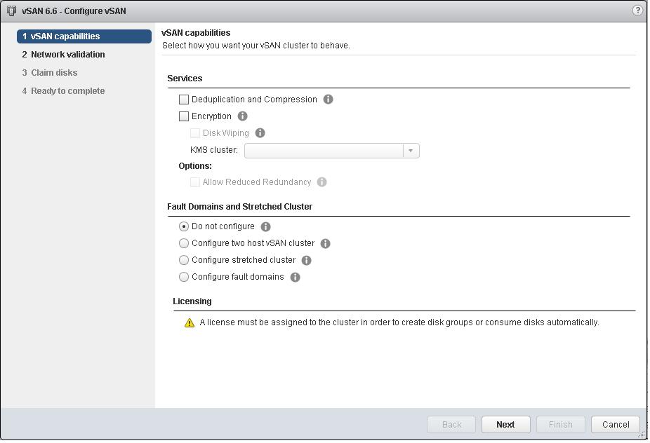 Configure a Cluster for vsan You can use the Configure vsan wizard to complete the basic configuration of your vsan cluster.