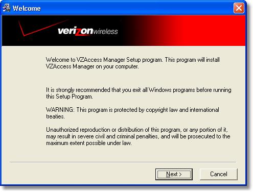 3 Verizon Wireless VZAccess Manager 1.3.1 The VZAccess Manager Setup Program Step 1 Double-click the VZAccess Manager setup program.