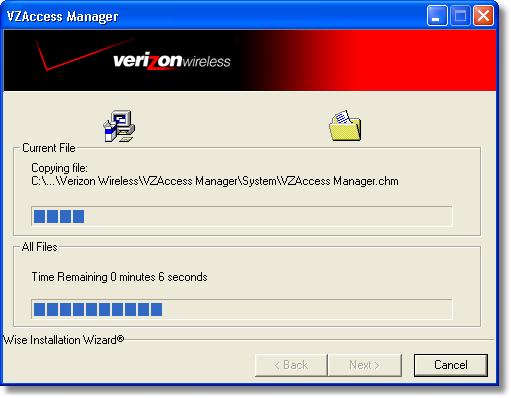 5 Verizon Wireless VZAccess Manager Step 5 During this step the components of VZAccess