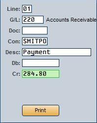 Autosoft FLEX DMS Cashier 7. The transaction fields in the bottom-left portion of the screen are used to post the payments to the appropriate general ledger account.