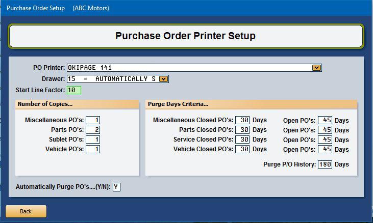 Chapter 4 Purchase Orders Entering Setup Information You must enter setup information before you can enter purchase orders. Click Setup to open the Purchase Order Setup menu.