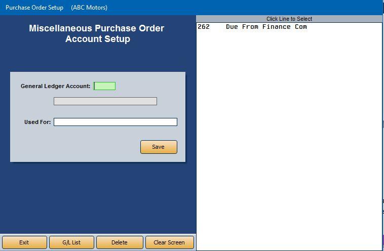 Chapter 4 Purchase Orders Entering Purchase Order Accounts You must enter the general ledger accounts used to post each type of purchase order.