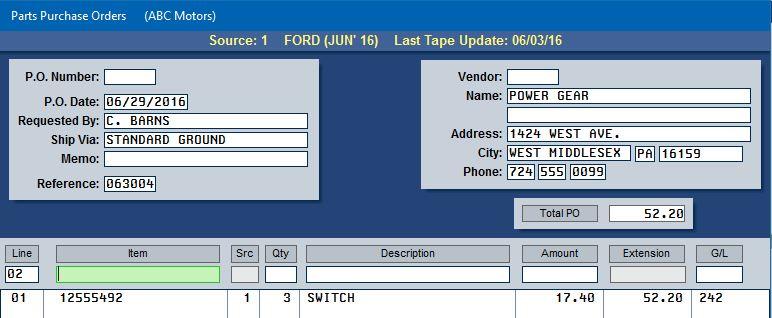 Continue to add lines to the purchase order as needed. As you add lines, the Total PO field automatically calculates the total. 17. When you are finished, you have two options: a.