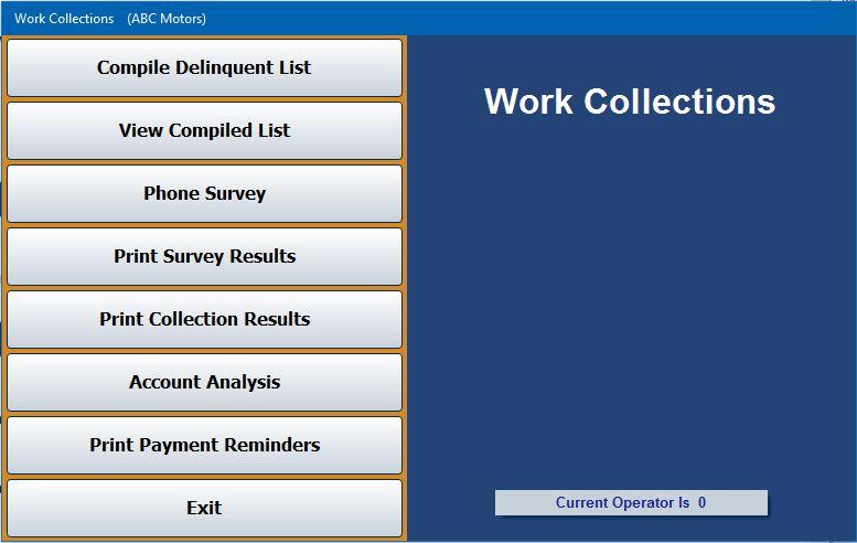 Work Collections Chapter 11 Chapter 11 Work Collections The Work Collections button opens the Work Collections menu. You use this menu to manage your collection activities.