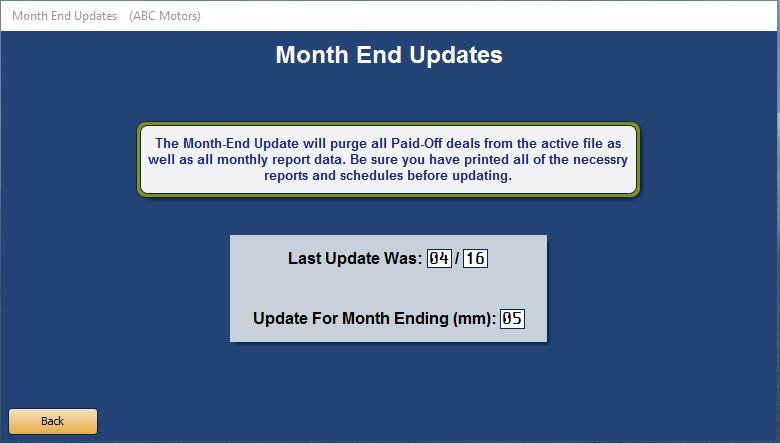 Month-End Update Chapter 13 Chapter 13 Month-End Update At the end of the month, you run your month-end update.