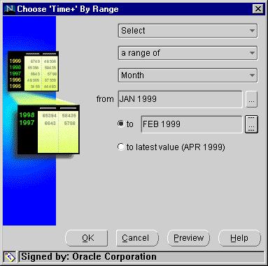 Ordering Selected Values Example: Selecting time values by range The following illustration shows the Choose Time By Range dialog box.