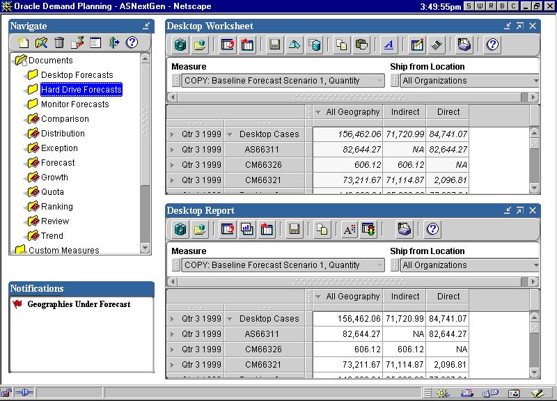 Document Workspace Example: Two documents in workspace The following illustration shows the Demand Planning page.