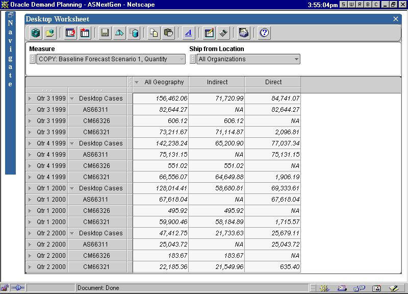 Navigation List Example: Single document in expanded workspace The following illustration shows the Demand Planning page.