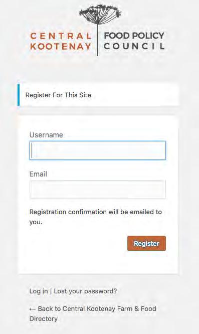 After you click on Register, the page below on the left will appear. Choose a Username that you will be able to remember and that makes sense in association with your business.