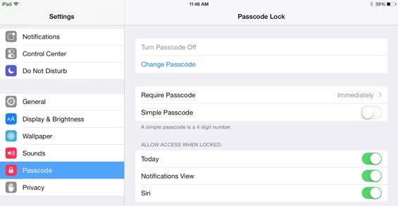Set the passcode. In order to more securely protect your ipads, we recommend establishing a complex passcode. Newer ipads also feature Touch ID, which further secures your devices.