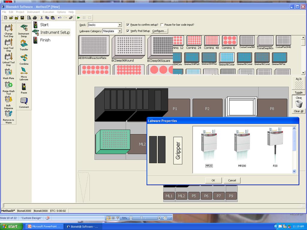 Liquid Handling: Biomek; Define Tools in their Rack Positions Double Click on the Tool Rack to bring up