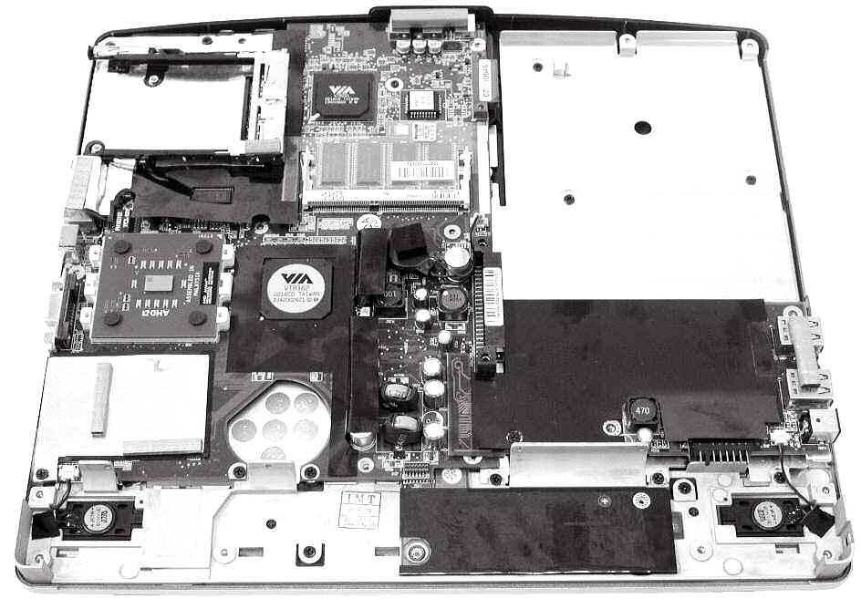 5. Remove seven screws on the battery pack compartment of the notebook. Then remove the bottom housing.