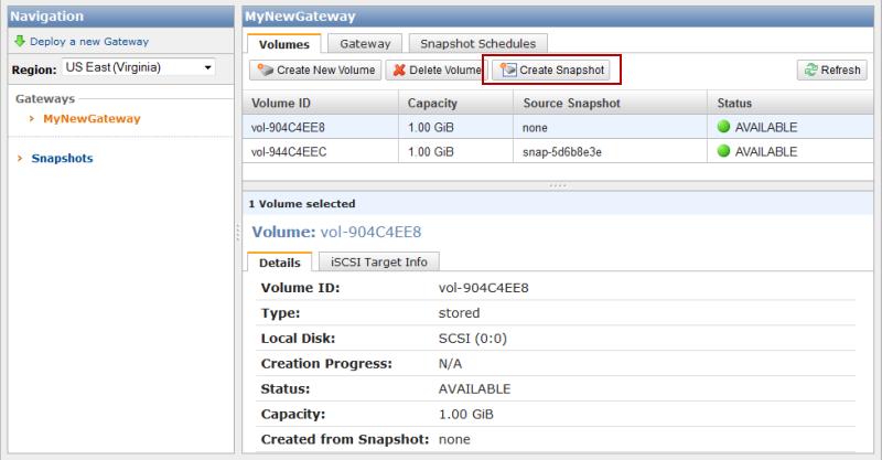 Deleting a Snapshot 4. Verify the snapshot at the console. For more information, see Finding a Snapshot Using the AWS Storage Gateway Console (p. 90).