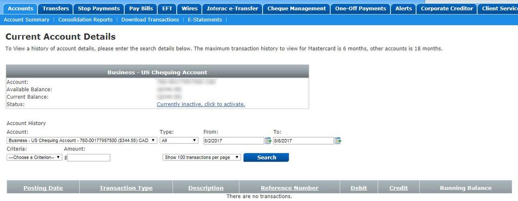 To reactivate an inactive account: to the left of the account name in ATB Online 1.
