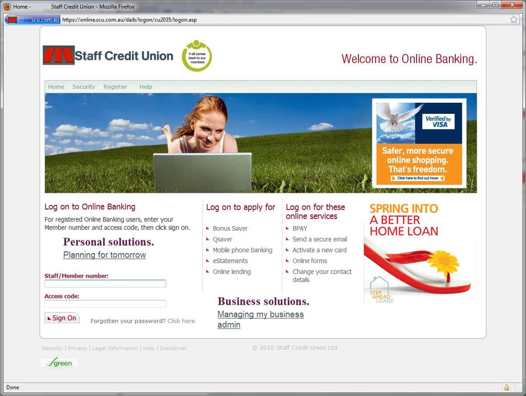 Figure 16. The Staff Credit Union banking login page.