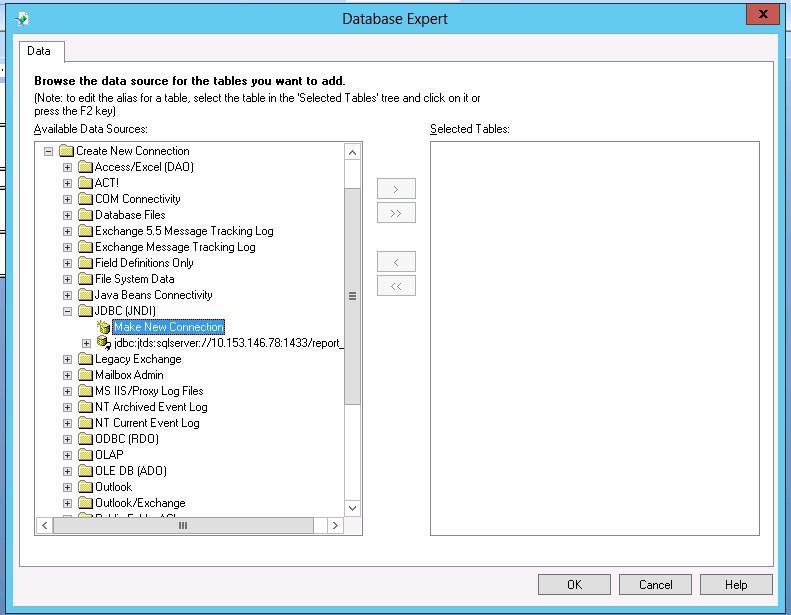 Figure 21 Creating a new connection 4. In the JDBC (JNDI) dialog box, configure the following parameters, as shown in Figure 22: a. Select Named Connection. b. Select an existing connection in the Connection Name field.