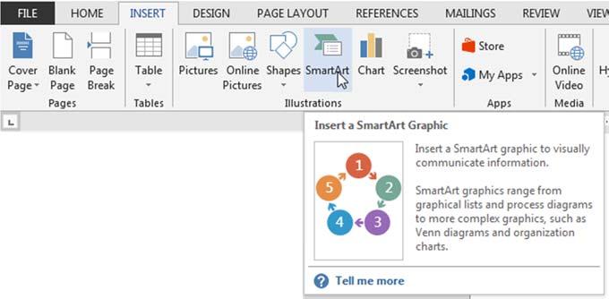 Insert SmartArt (time permitting) Using the INSERT ribbon, in the Illustrations group, click