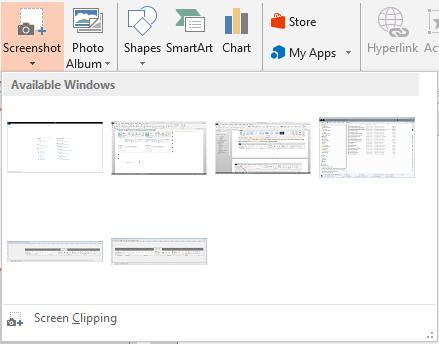 In Microsoft PowerPoint, Screenshot is found in the Images group of the INSERT Ribbon.