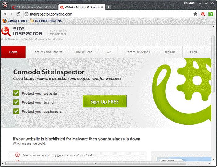Click the Comodo Dragon icon Select Settings from the menu. In the 'Appearance' section select 'Show Site Inspector button' checkbox. The SiteInspector icon located at the top-left corner.