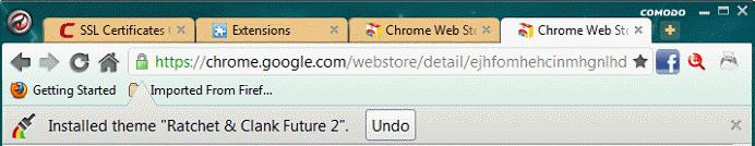 Click the theme you like and click 'Choose theme' button. The Web Store will prompt you whether to install selected theme or undo. To reset a selected theme, click 'Reset to default theme'. 9.8.