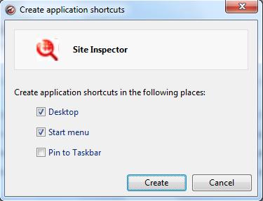 Click the 'Tools' ->'Create application shortcuts...' You also can choose where you'd like the shortcuts to be placed on your computer: Desktop, Start menu, Pin to Taskbar. Click the 'Create' button.