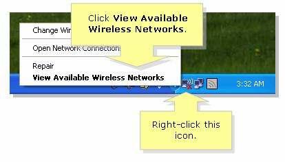 Step 2: Search for the networks in the range. Right Click on Wireless network connection icon and you will see the option View available wireless networks. Select this option.