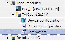 2 Encoder Connection to a Technology Module Figure 2-2: Access to the parameters of TM Count 2x24V The parameters of the TM Count 2x24V technology module are the following: Table 2-1: Parameters of